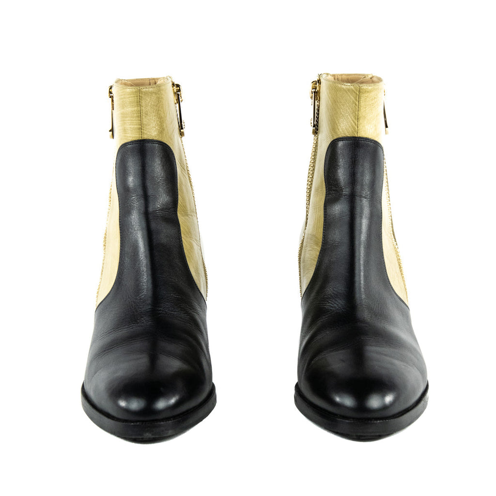 Chanel Black & Beige CC Ankle Boots Size US 12 | EU 42