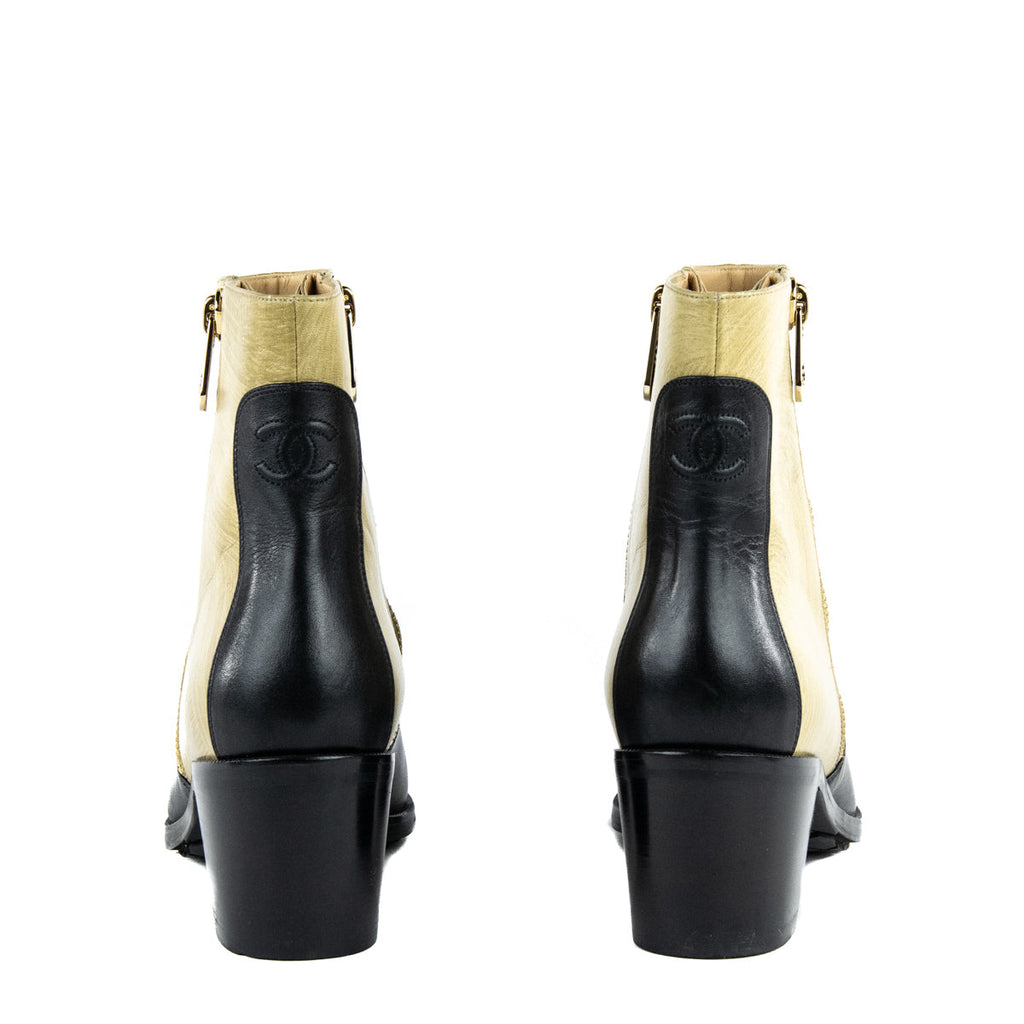 Chanel Black & Beige CC Ankle Boots Size US 12 | EU 42