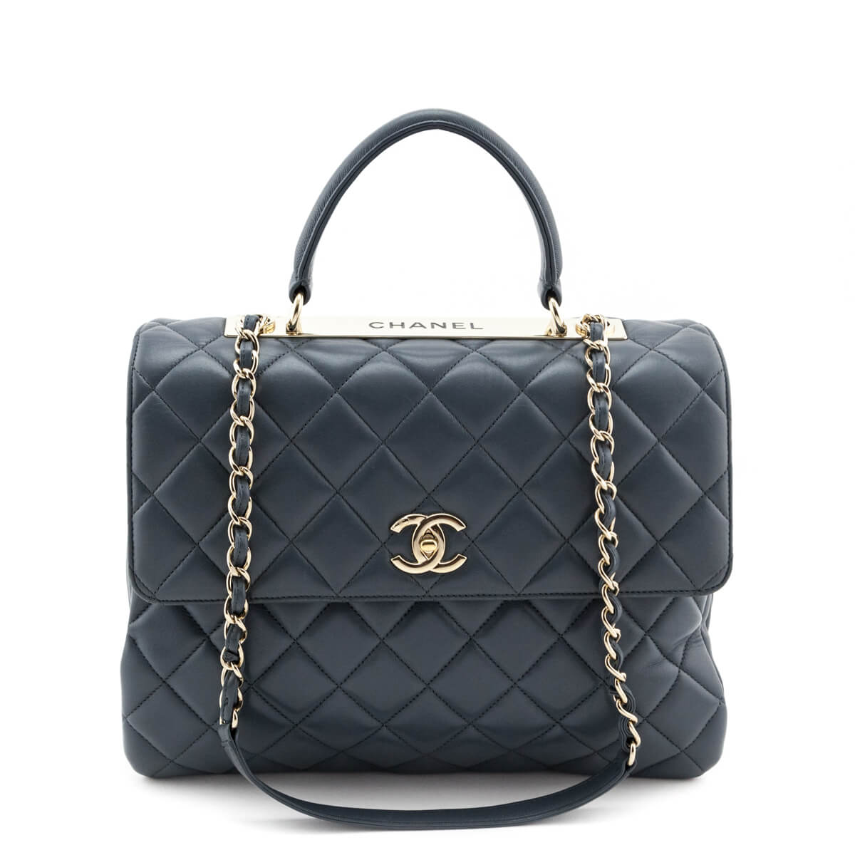 Chanel Blue Quilted Lambskin Large Trendy CC Top Handle GHW