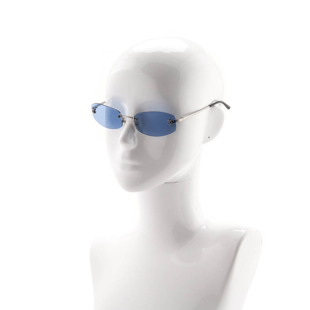 Chanel Blue Tinted Narrow Frameless Vintage CC Sunglasses