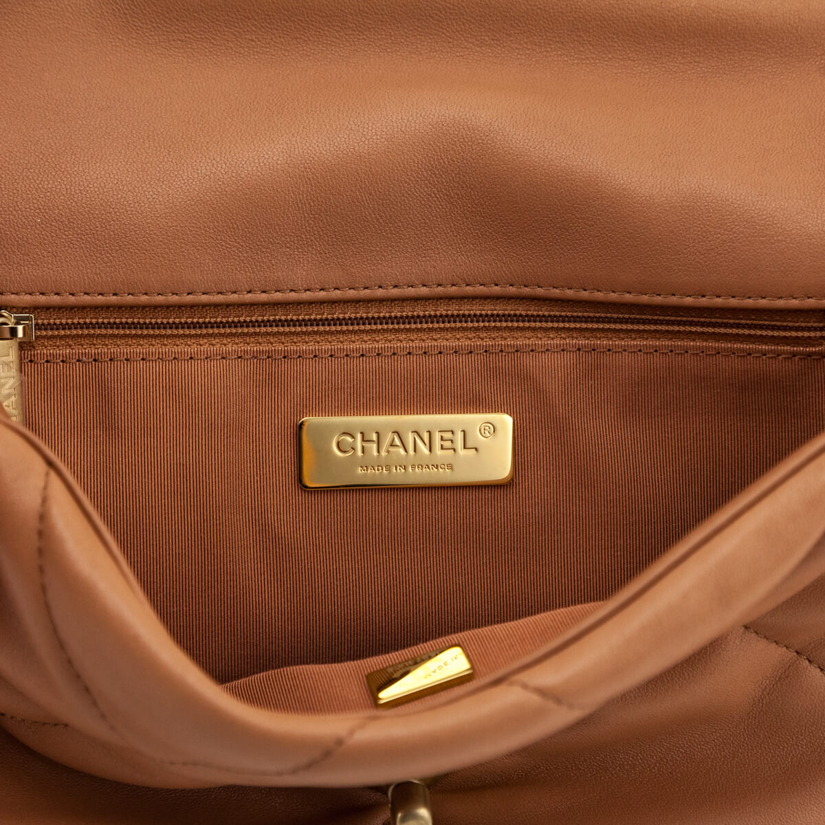 Chanel Brown Lambskin Quilted Medium Chanel 19 Flap Bag