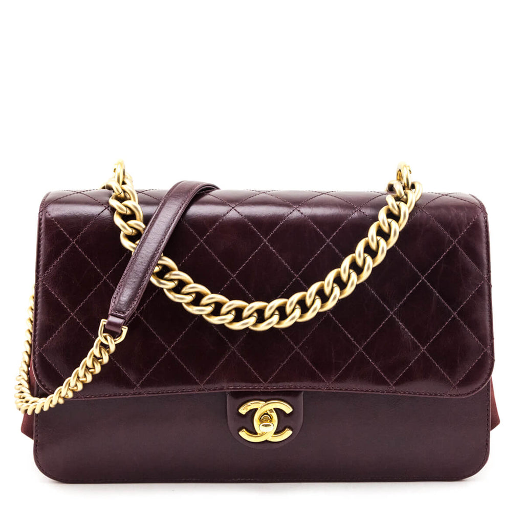 Chanel Burgundy Calfskin Quilted Small Straight Lined Flap Bag