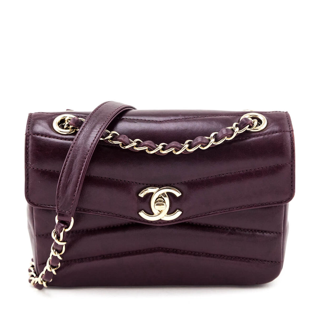 Chanel Burgundy Shiny Lambskin Quilted Small Chevron Miroir Flap Bag