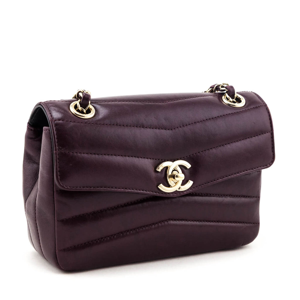 Chanel Burgundy Shiny Lambskin Quilted Small Chevron Miroir Flap Bag