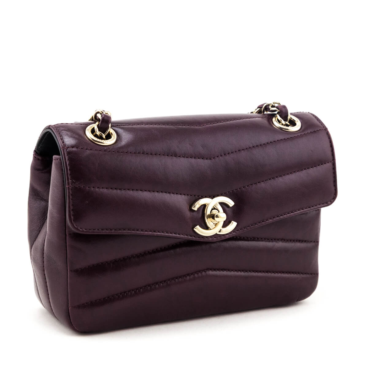 Chanel Burgundy Shiny Lambskin Quilted Small Chevron Miroir Flap Bag