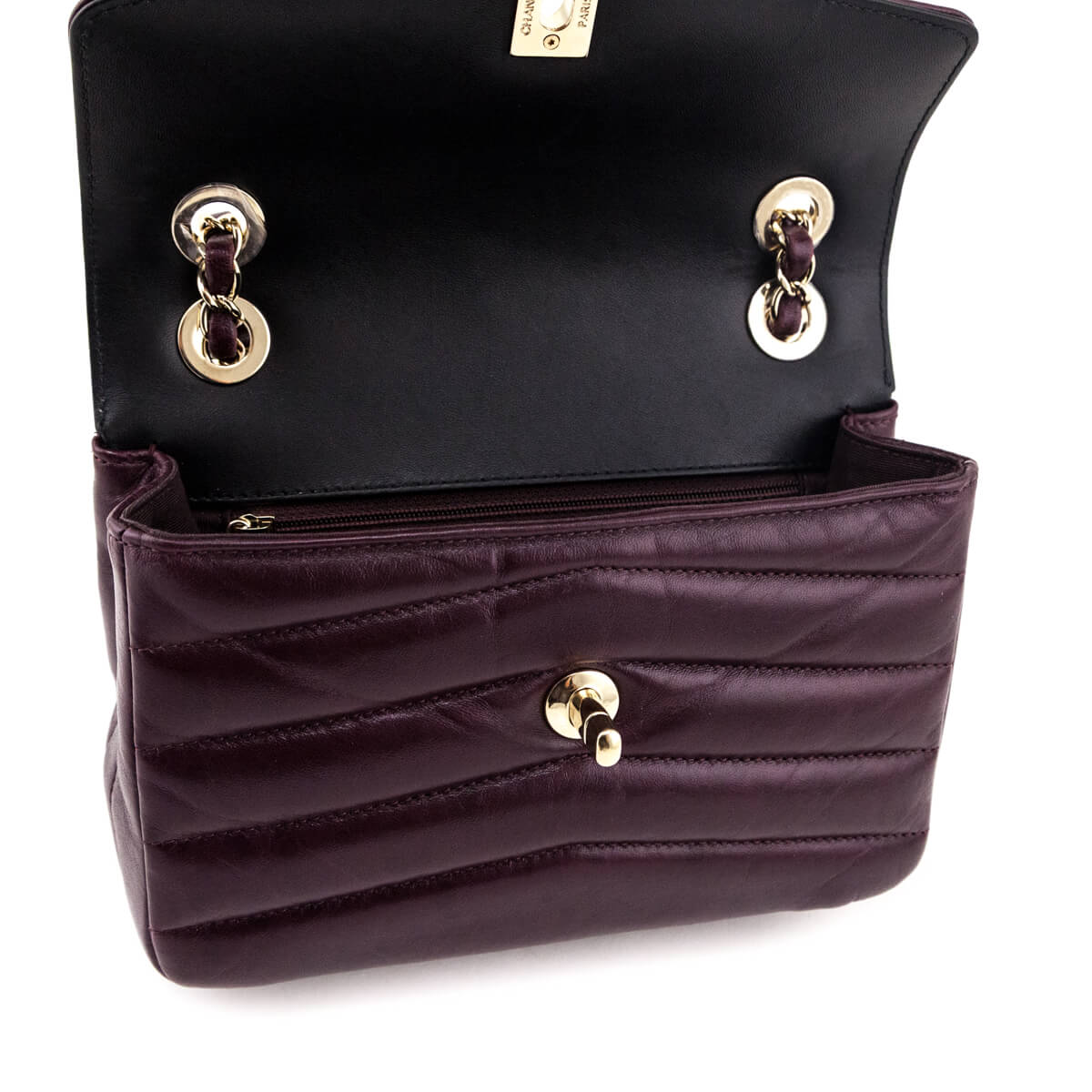 Chanel Burgundy Shiny Lambskin Quilted Small Chevron Miroir Flap Bag