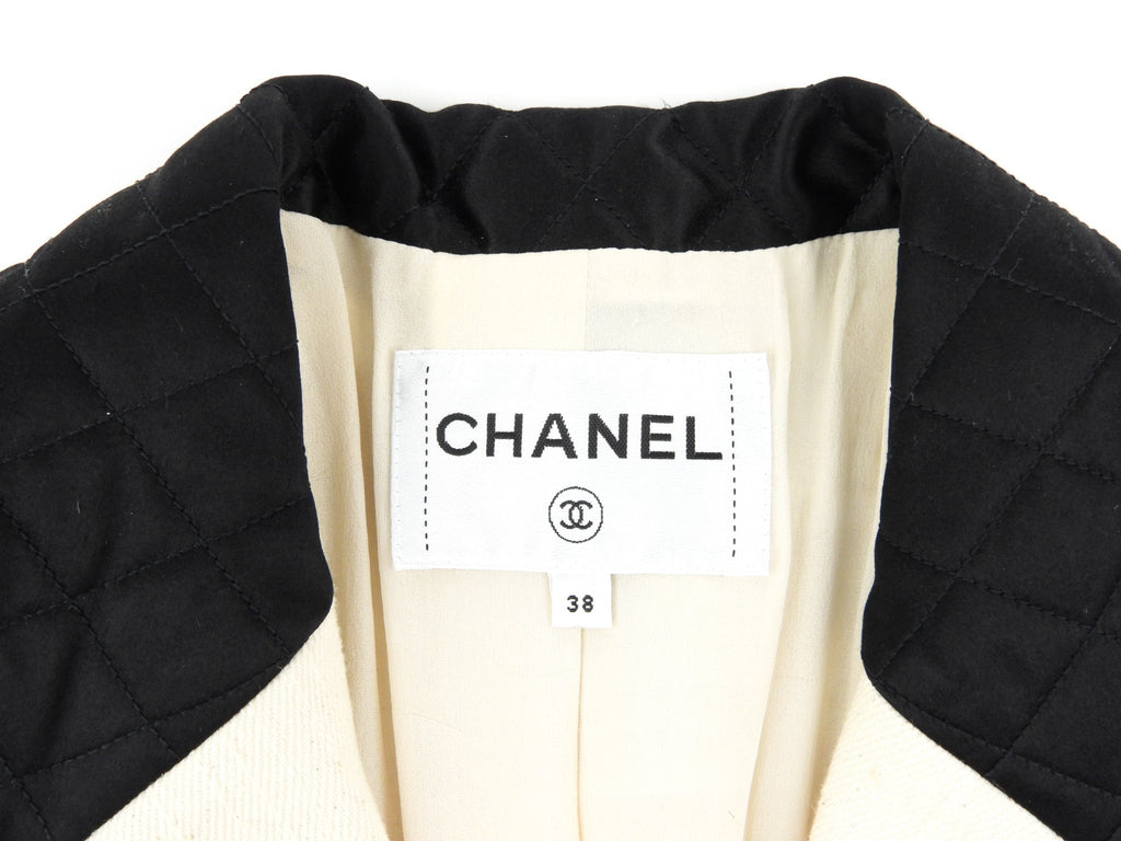 Chanel 21S Ecru Cotton Jacket with Silk  Satin Bow Accents- FR38