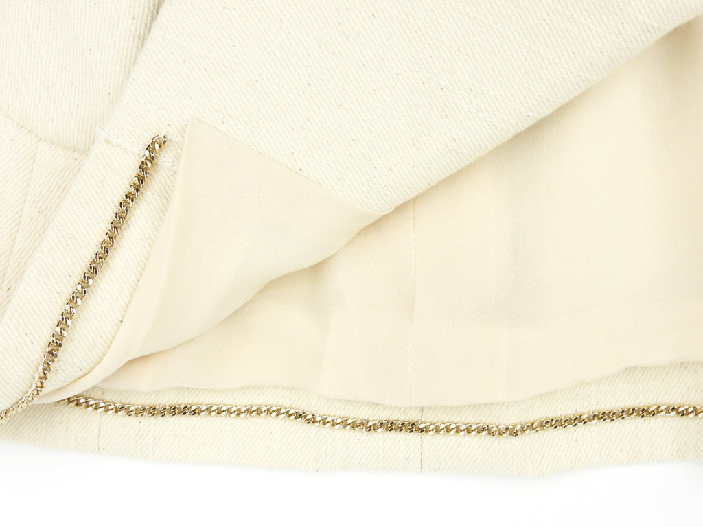 Chanel 21S Ecru Cotton Jacket with Silk  Satin Bow Accents- FR38