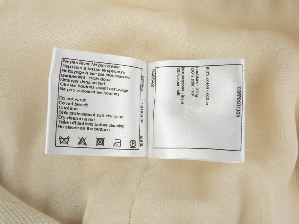 Chanel 21S Ecru Cotton Jacket with Silk  Satin Bow Accents- FR38