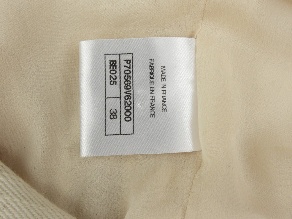 Chanel 21S Ecru Cotton Jacket with Silk  Satin Bow Accents- FR38