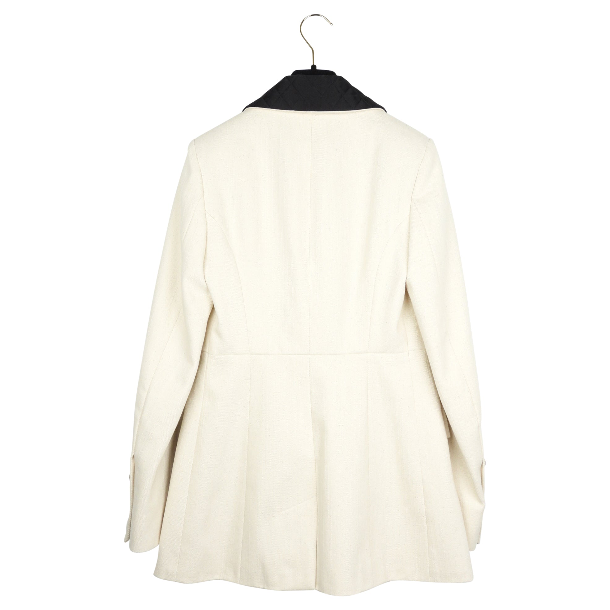 Chanel 21S Ecru Cotton Jacket with Silk  Satin Bow Accents- FR38
