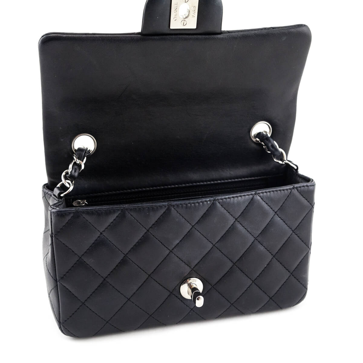 Chanel Black Lambskin Quilted Mini Rectangular Flap