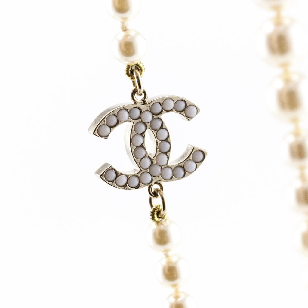 Chanel Faux Pearl CC Station Necklace