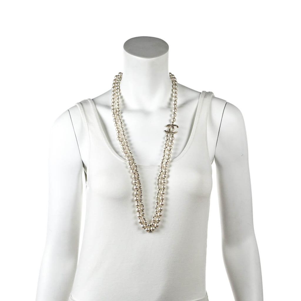 Chanel Faux Pearl Double Strand CC Necklace