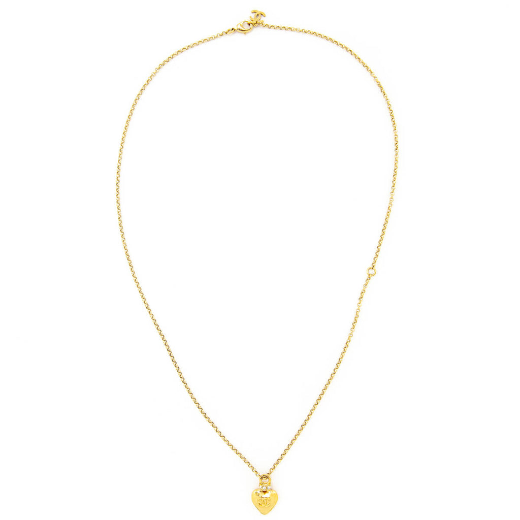 Chanel Gold Strass Heart Pendant Necklace