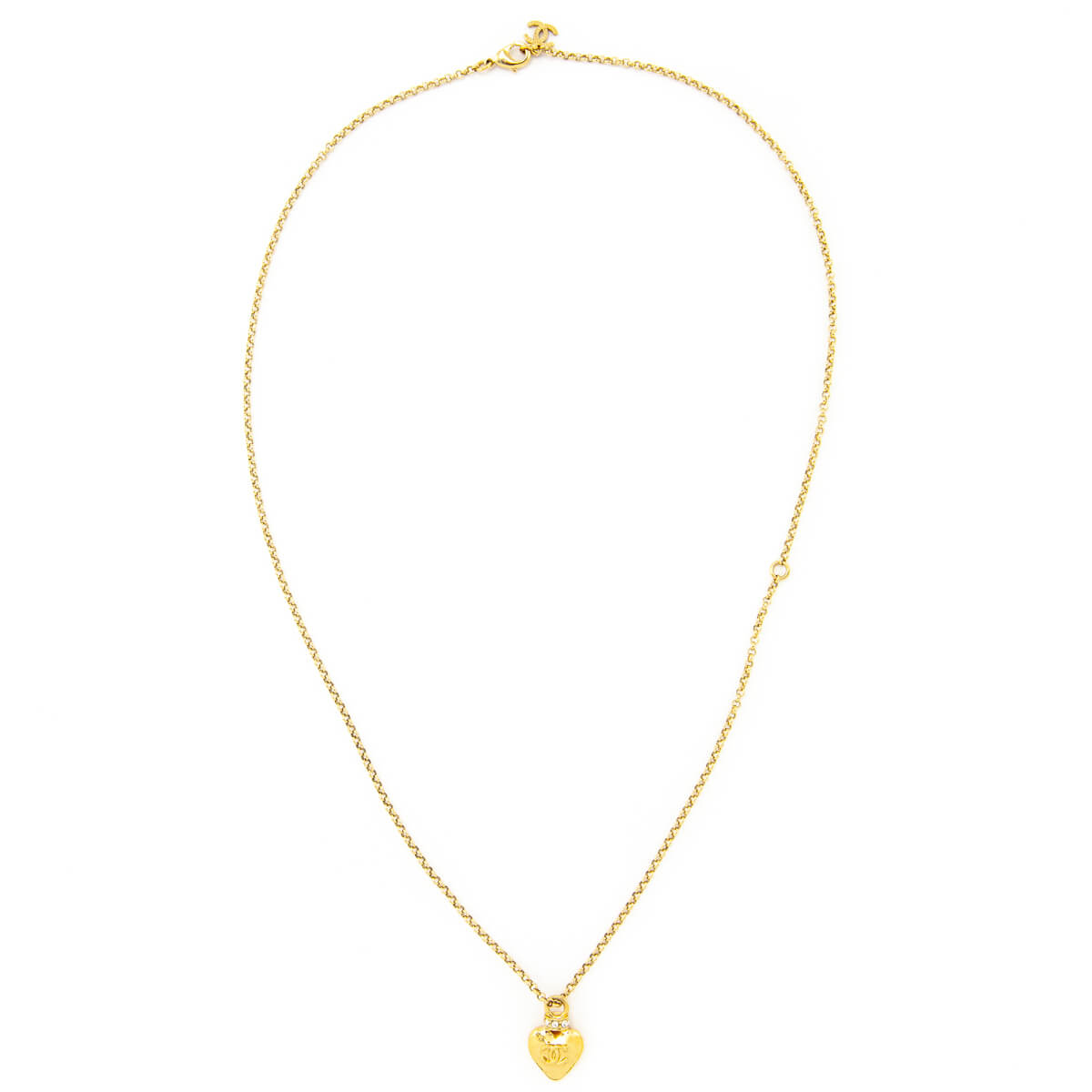 Chanel Gold Strass Heart Pendant Necklace