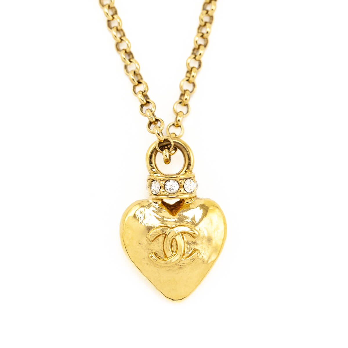 Chanel Gold Strass Heart Pendant Necklace