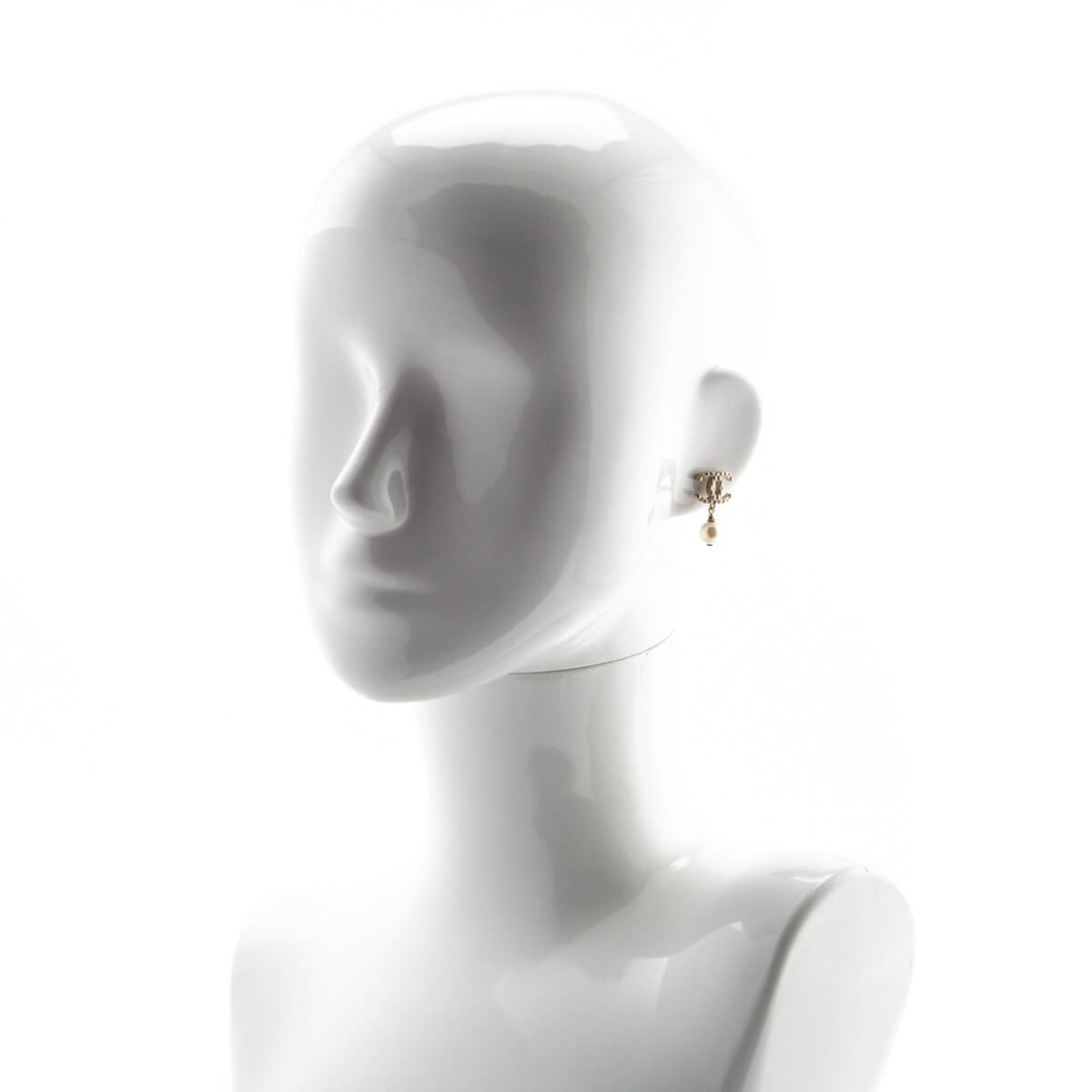 Chanel Gold Tone CC Faux Pearl Drop Earrings