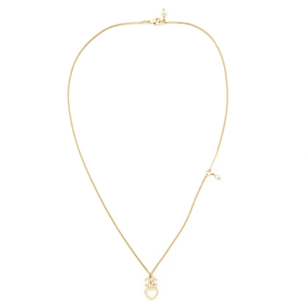 Chanel Gold & Strass CC Heart Pendant Necklace