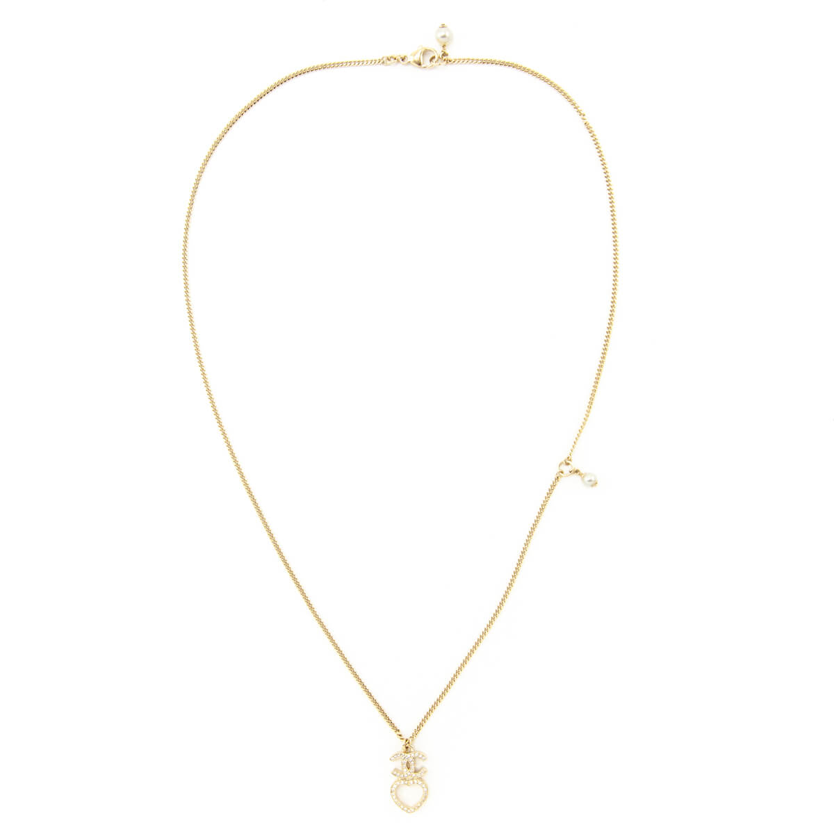 Chanel Gold & Strass CC Heart Pendant Necklace