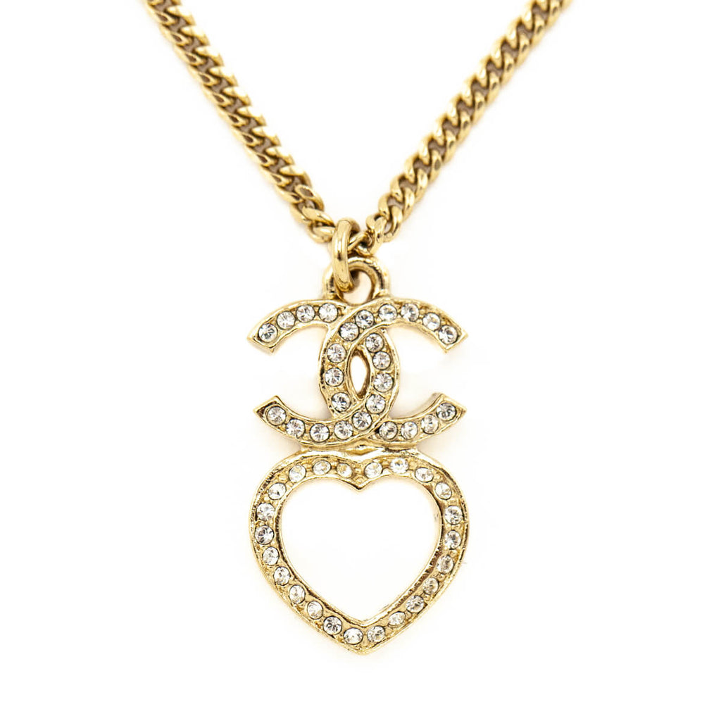Chanel Gold & Strass CC Heart Pendant Necklace