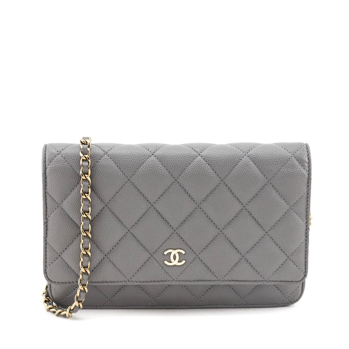 Chanel Gray Caviar Quilted Wallet on Chain WOC