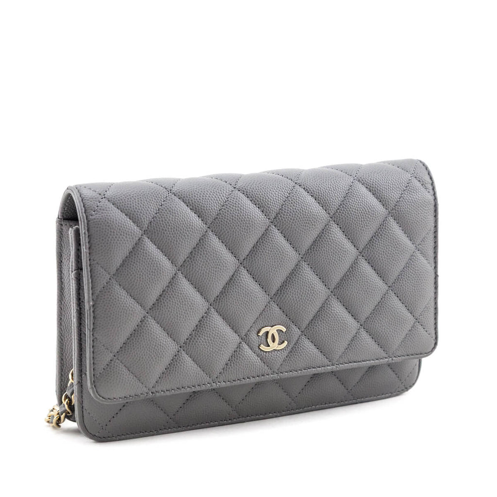 Chanel Gray Caviar Quilted Wallet on Chain WOC