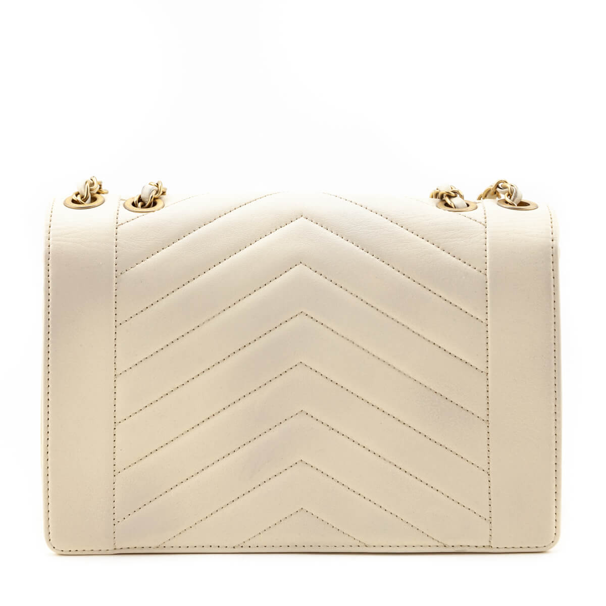 Chanel Ivory Lambskin Reversed Chevron Quilted Flap Bag