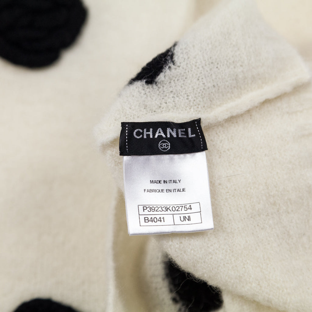 Chanel Ivory & Black Mohair Camellia Scarf