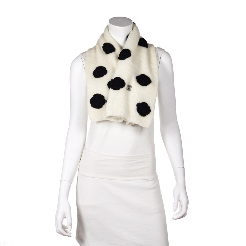 Chanel Ivory & Black Mohair Camellia Scarf