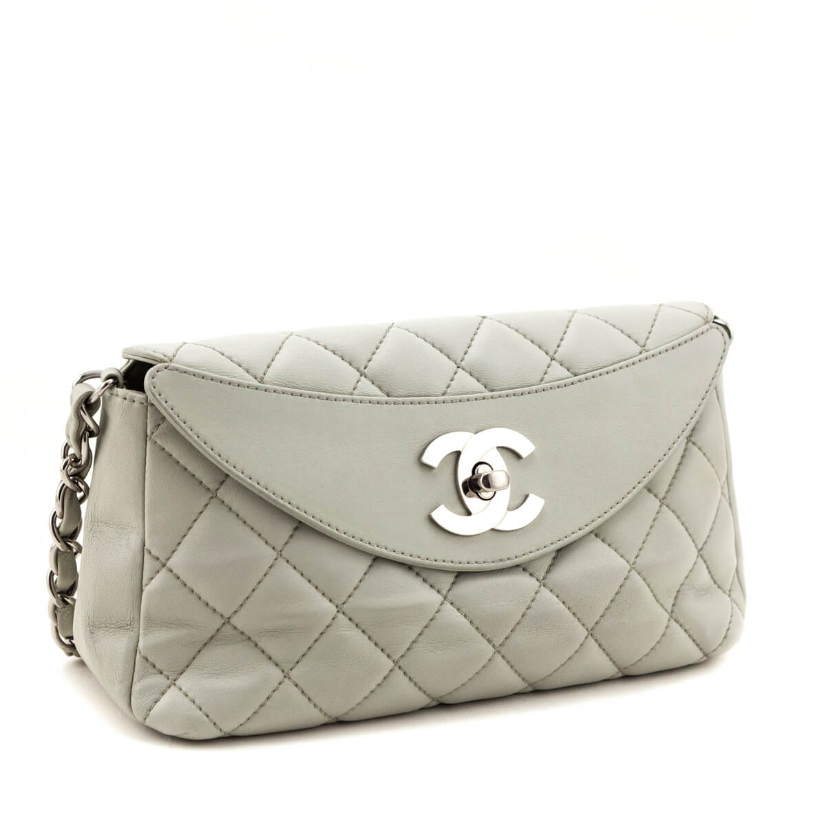 Chanel Light Gray Lambskin Quilted Small Single Flap Shoulder Bag