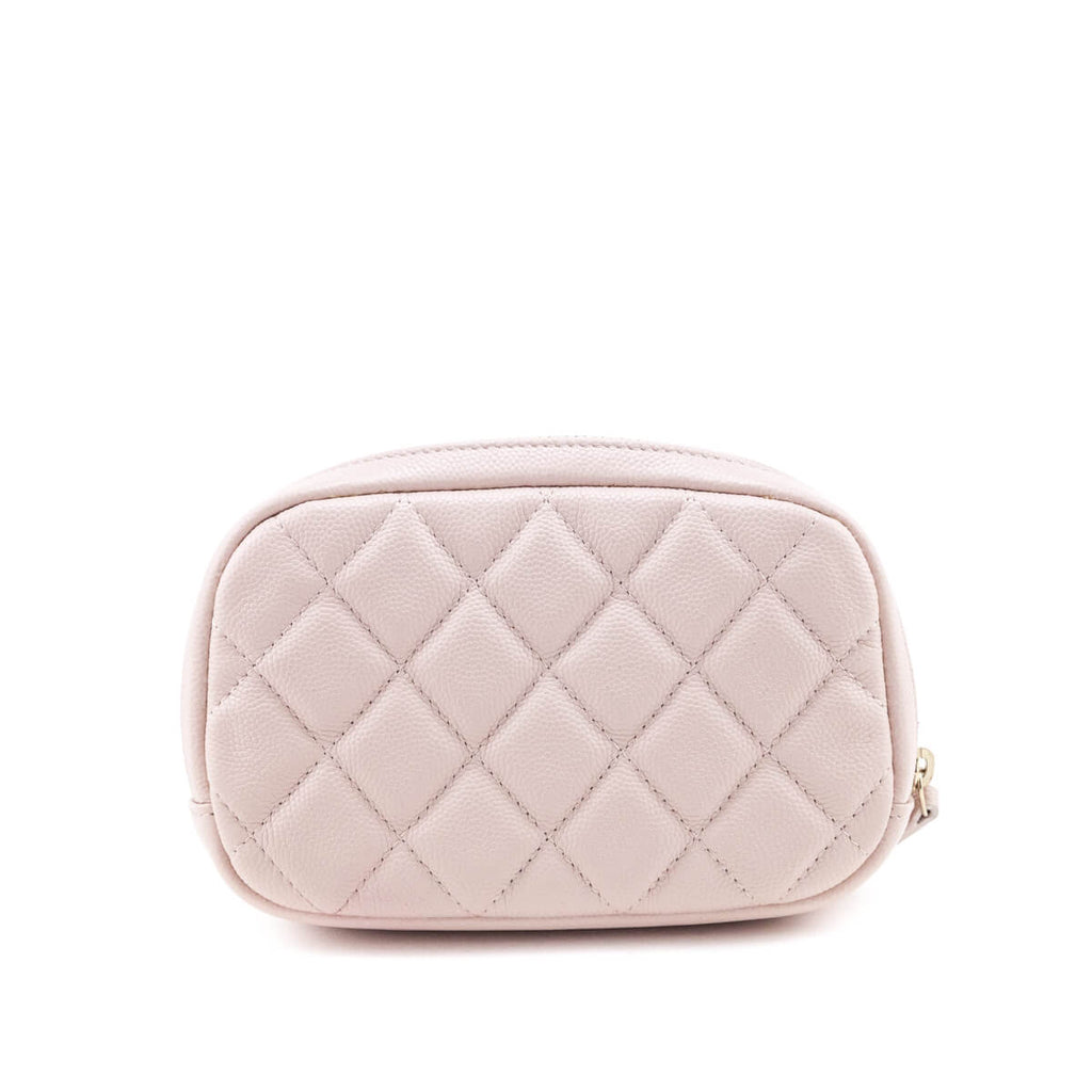 Chanel Light Pink Caviar Quilted Small Curvy Pouch Cosmetic Case