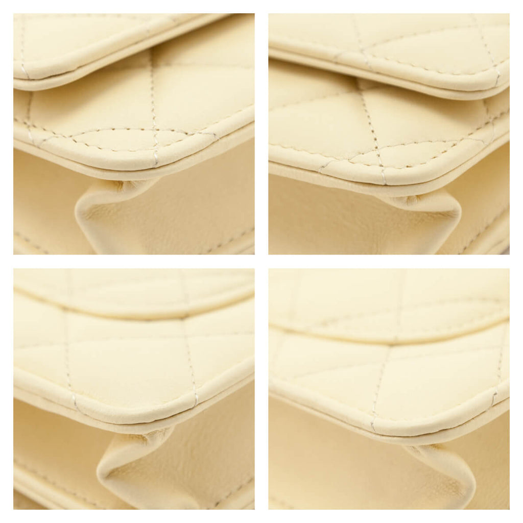 Chanel Light Yellow Lambskin Quilted Wallet On Chain
