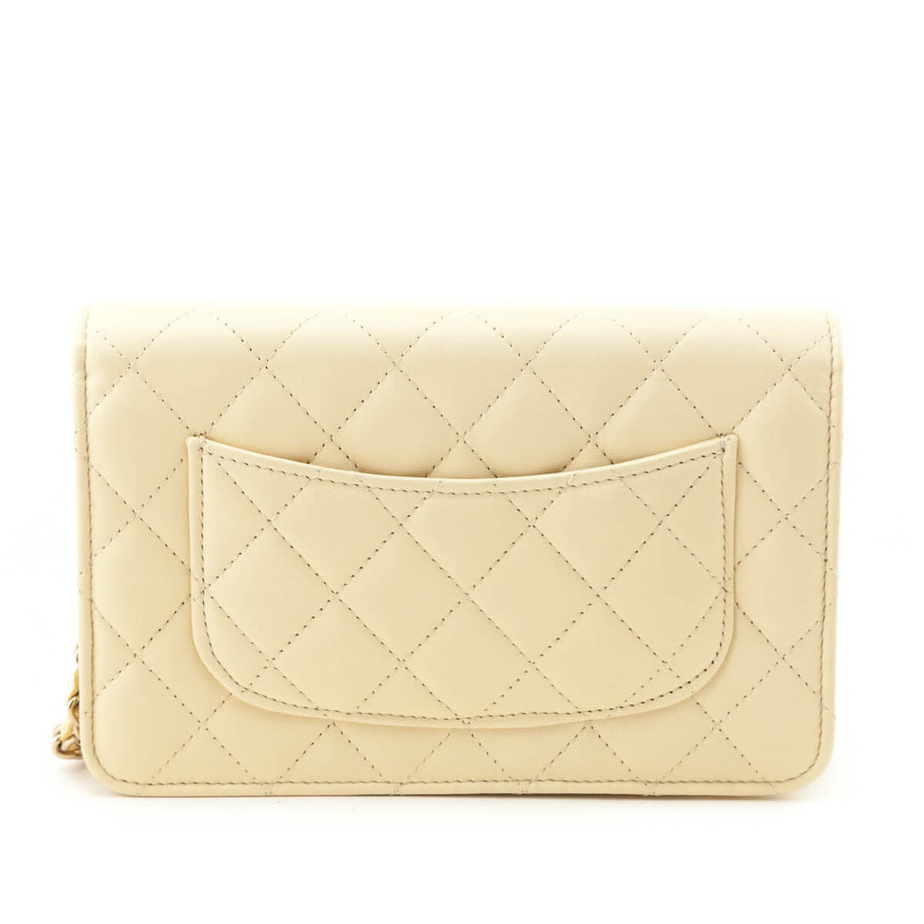 Chanel Light Yellow Lambskin Quilted Wallet On Chain