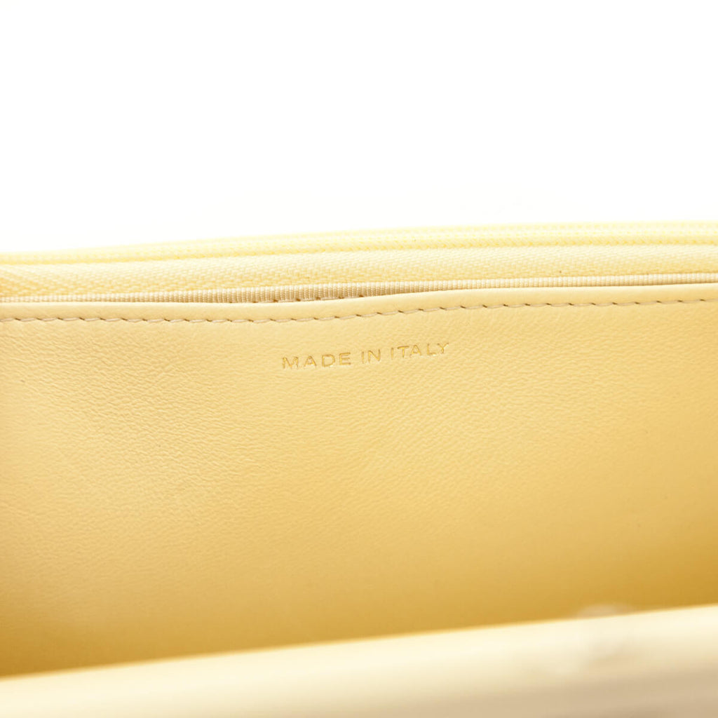 Chanel Light Yellow Lambskin Quilted Wallet On Chain
