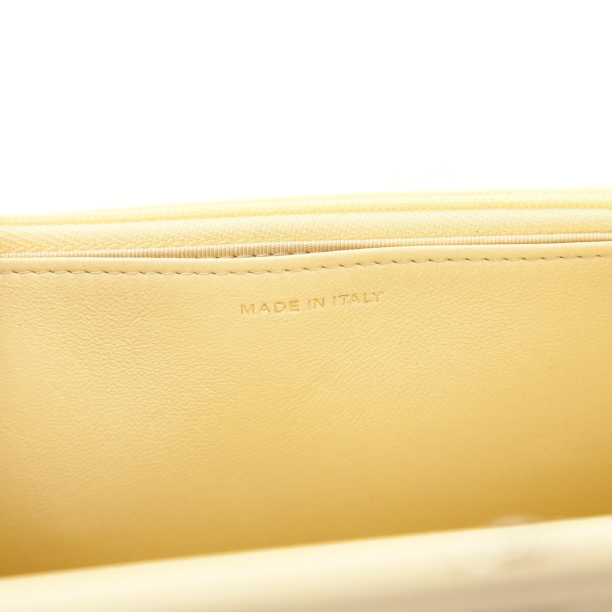 Chanel Light Yellow Lambskin Quilted Wallet On Chain