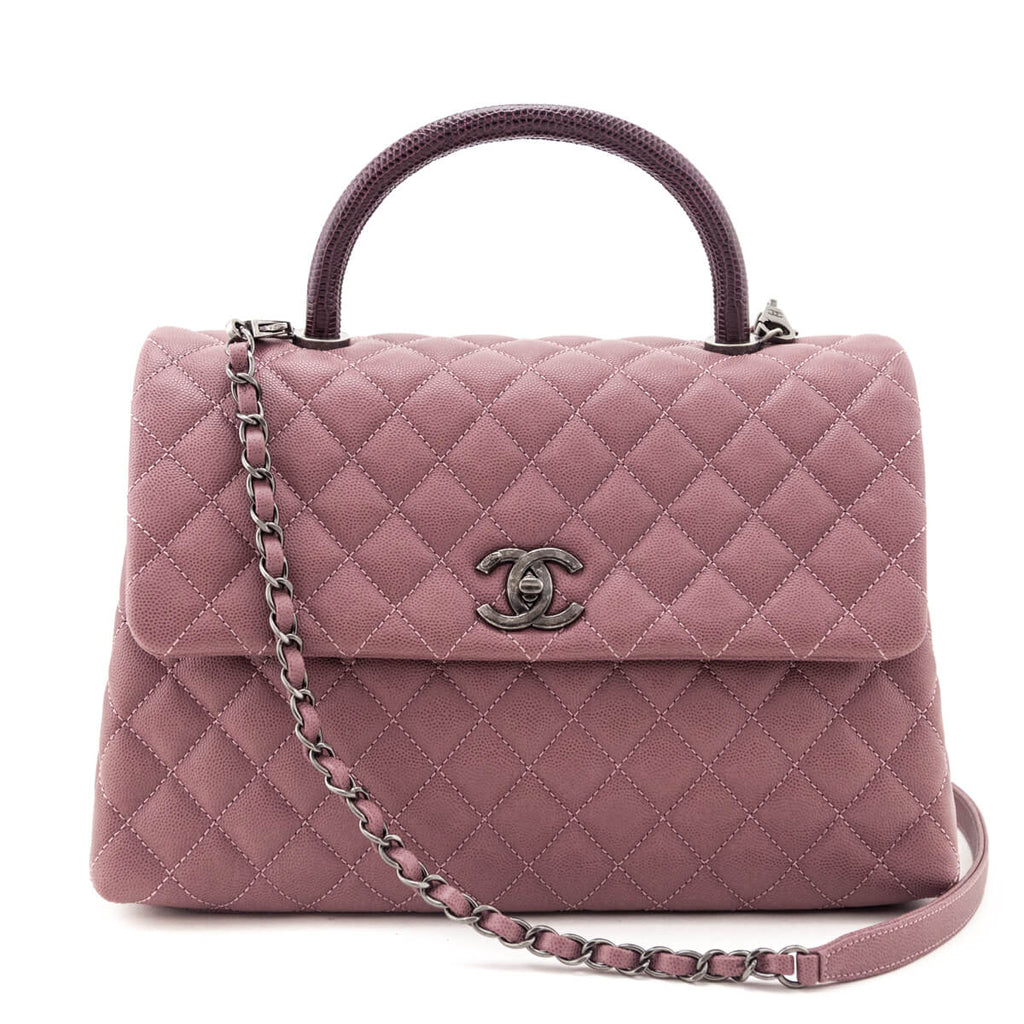 Chanel Mauve Caviar & Lizard Quilted Medium Coco Handle Flap Bag