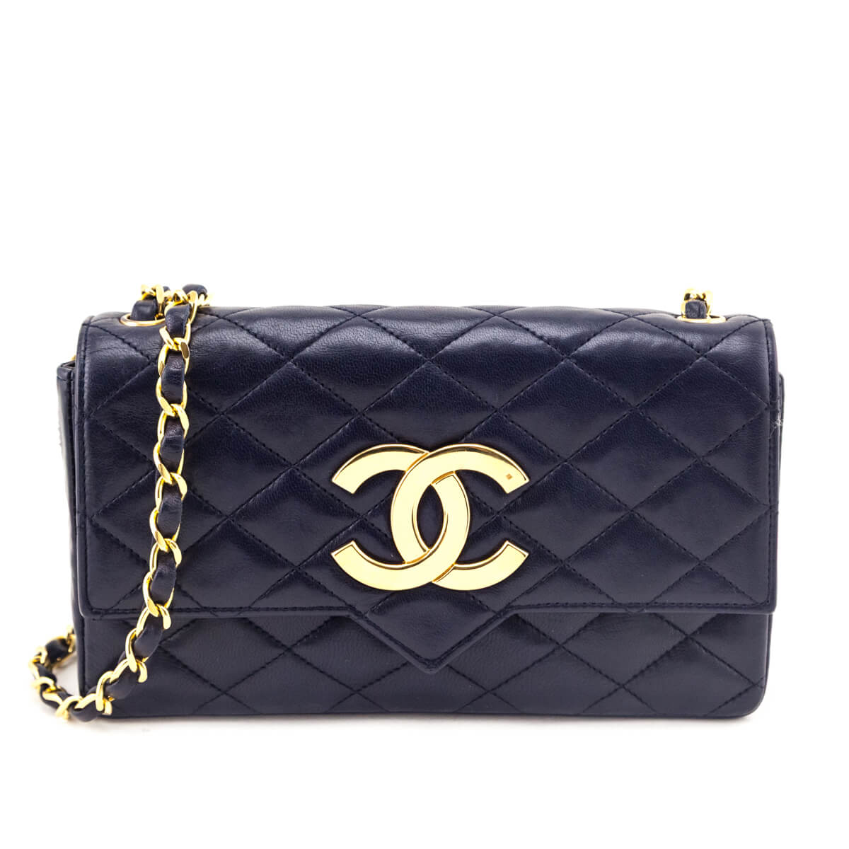 Chanel Navy Blue Lambskin Quilted Vintage Pointed Flap Bag