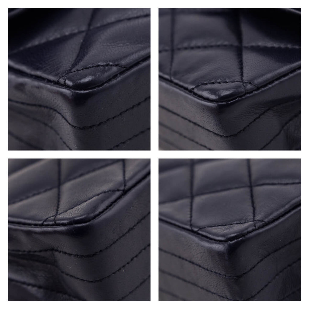Chanel Navy Blue Lambskin Quilted Vintage Pointed Flap Bag