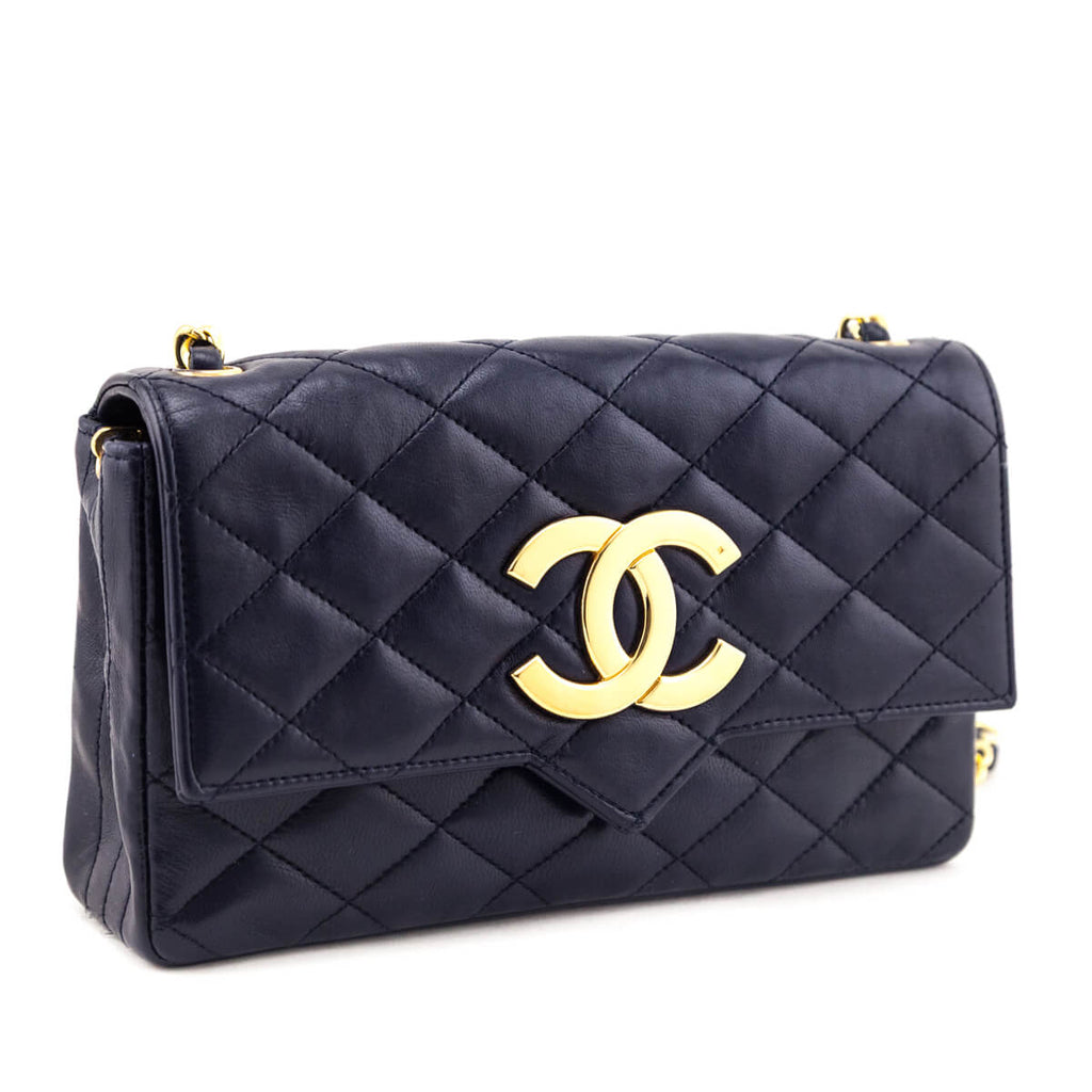 Chanel Navy Blue Lambskin Quilted Vintage Pointed Flap Bag
