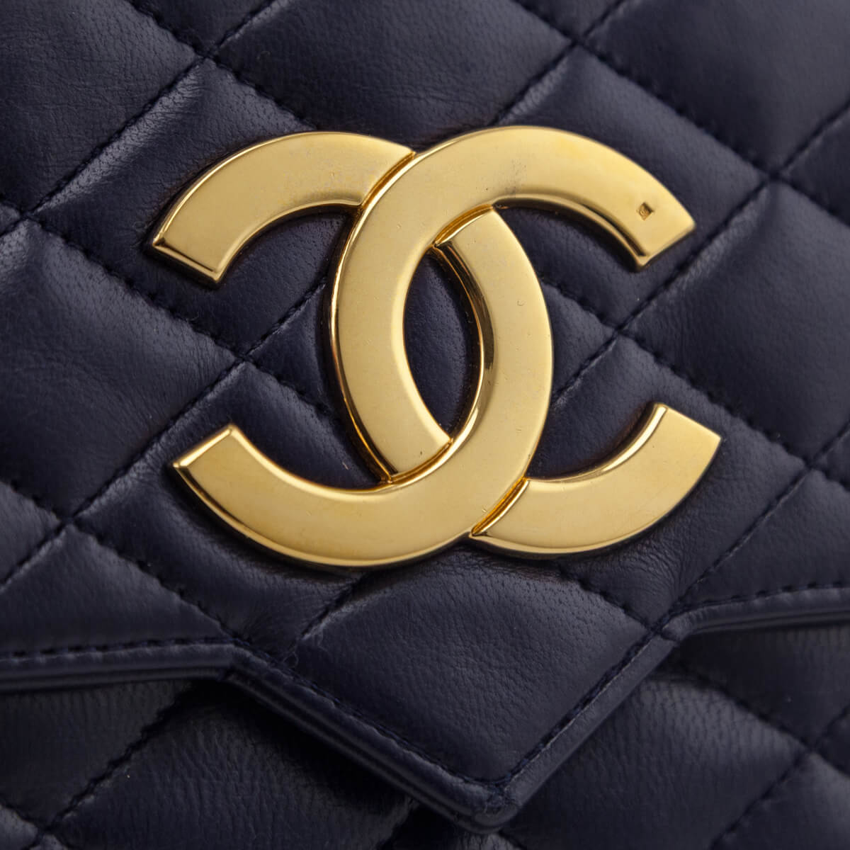 Chanel Navy Blue Lambskin Quilted Vintage Pointed Flap Bag