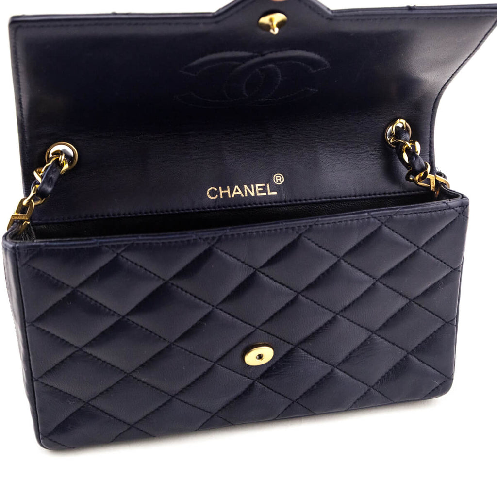 Chanel Navy Blue Lambskin Quilted Vintage Pointed Flap Bag