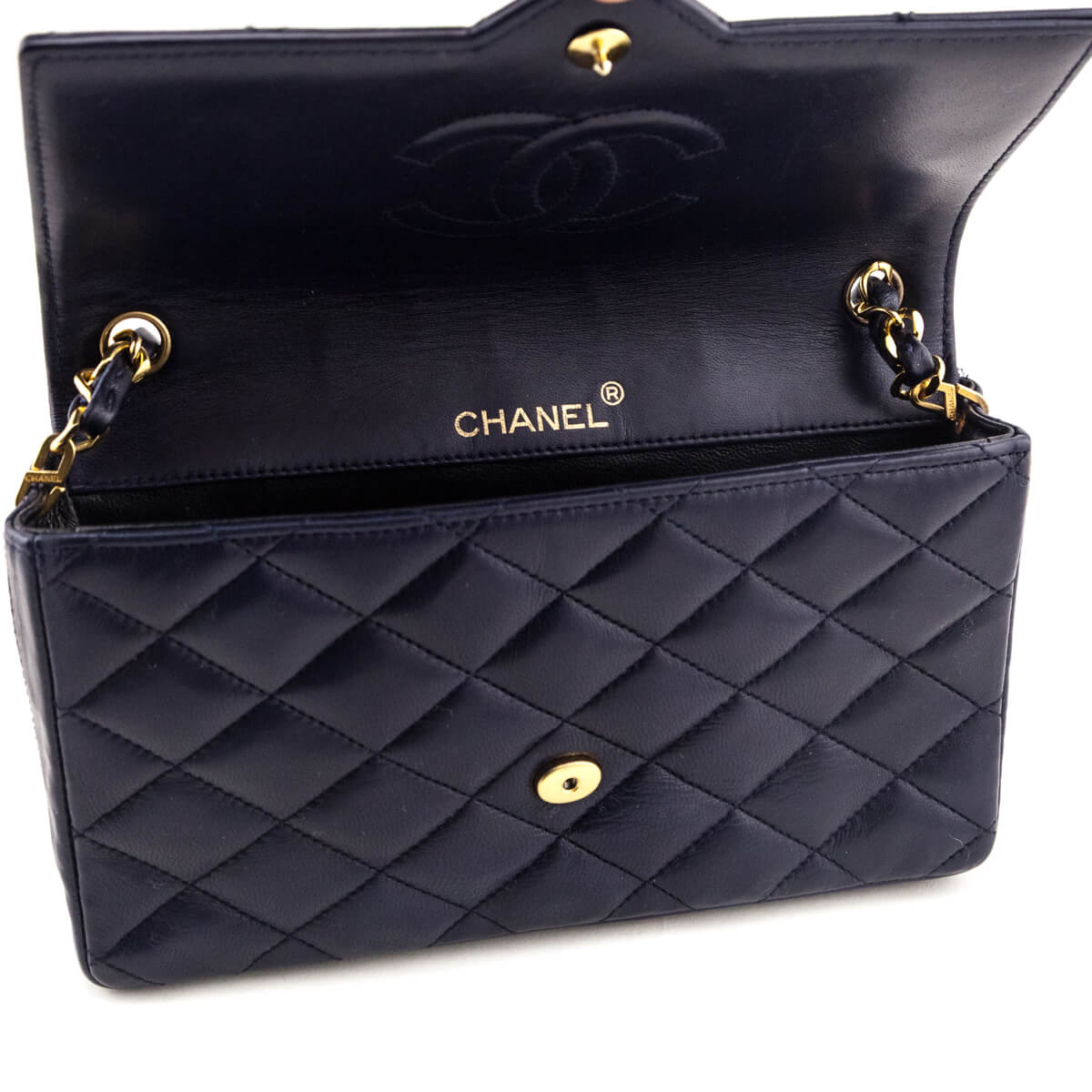 Chanel Navy Blue Lambskin Quilted Vintage Pointed Flap Bag