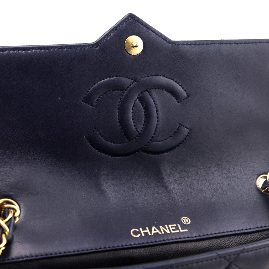 Chanel Navy Blue Lambskin Quilted Vintage Pointed Flap Bag