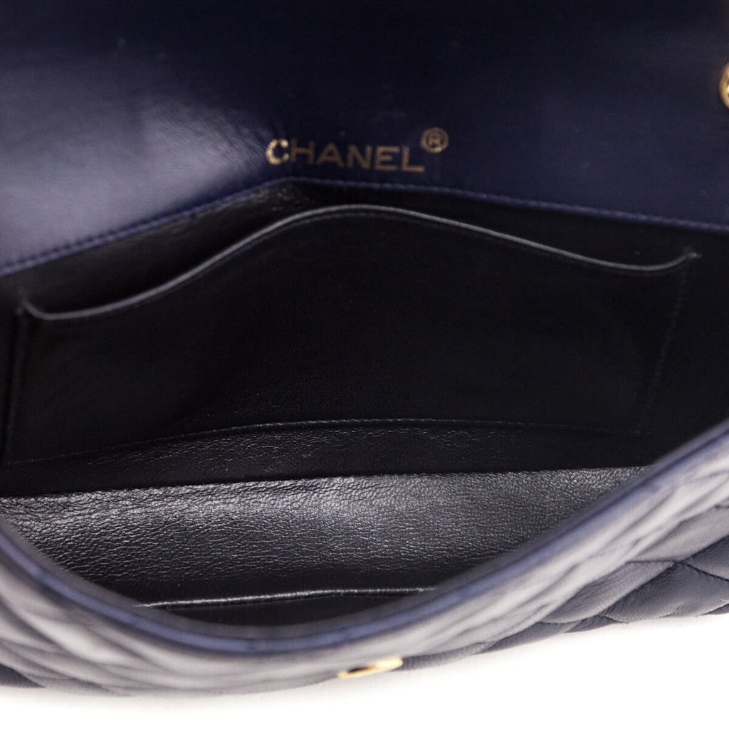 Chanel Navy Blue Lambskin Quilted Vintage Pointed Flap Bag