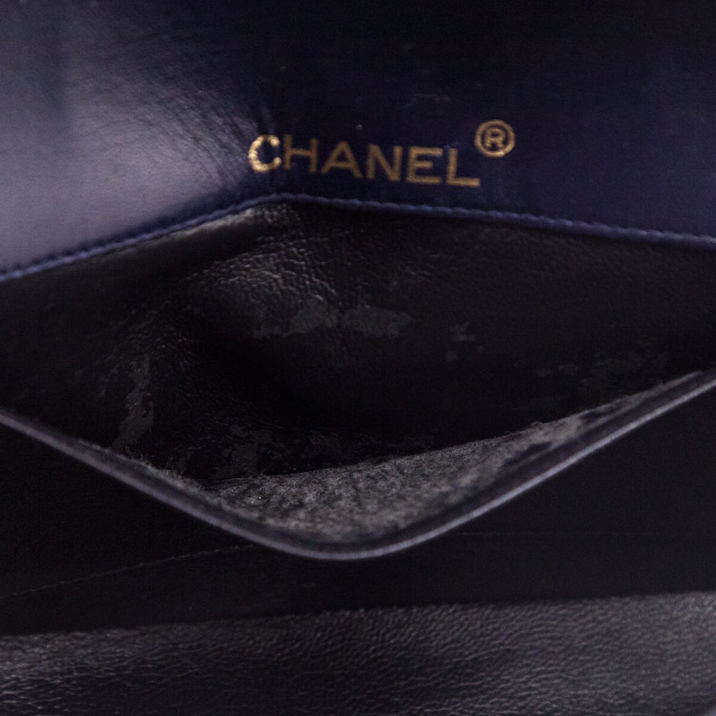 Chanel Navy Blue Lambskin Quilted Vintage Pointed Flap Bag