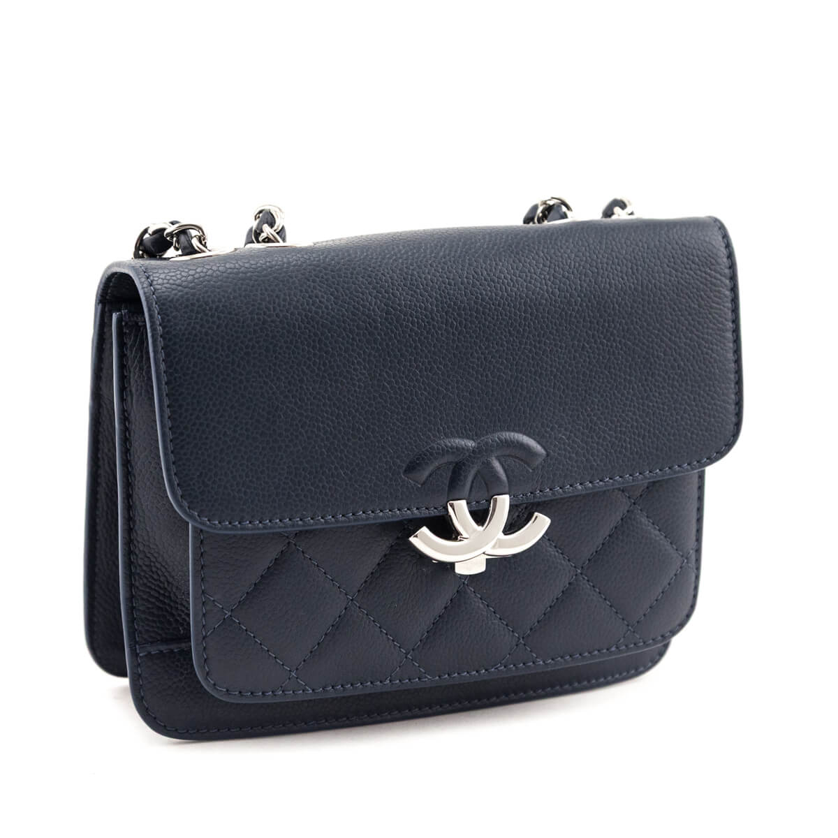Chanel Navy Caviar Quilted CC Box Flap