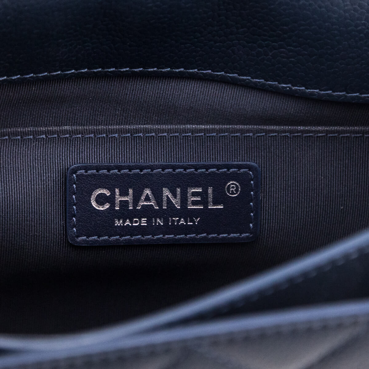 Chanel Navy Caviar Quilted CC Box Flap