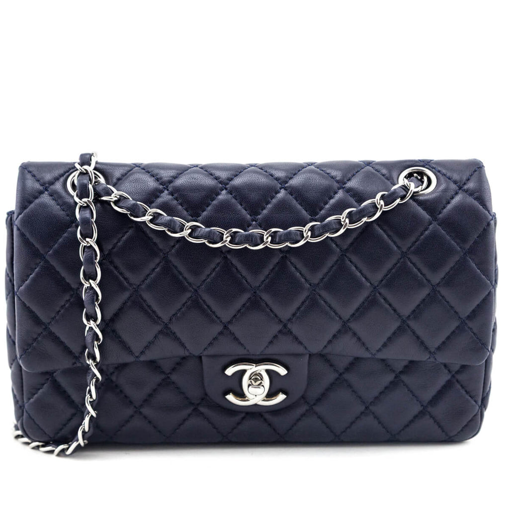 Chanel Navy Quilted Lambskin Medium Soft Double Flap Bag