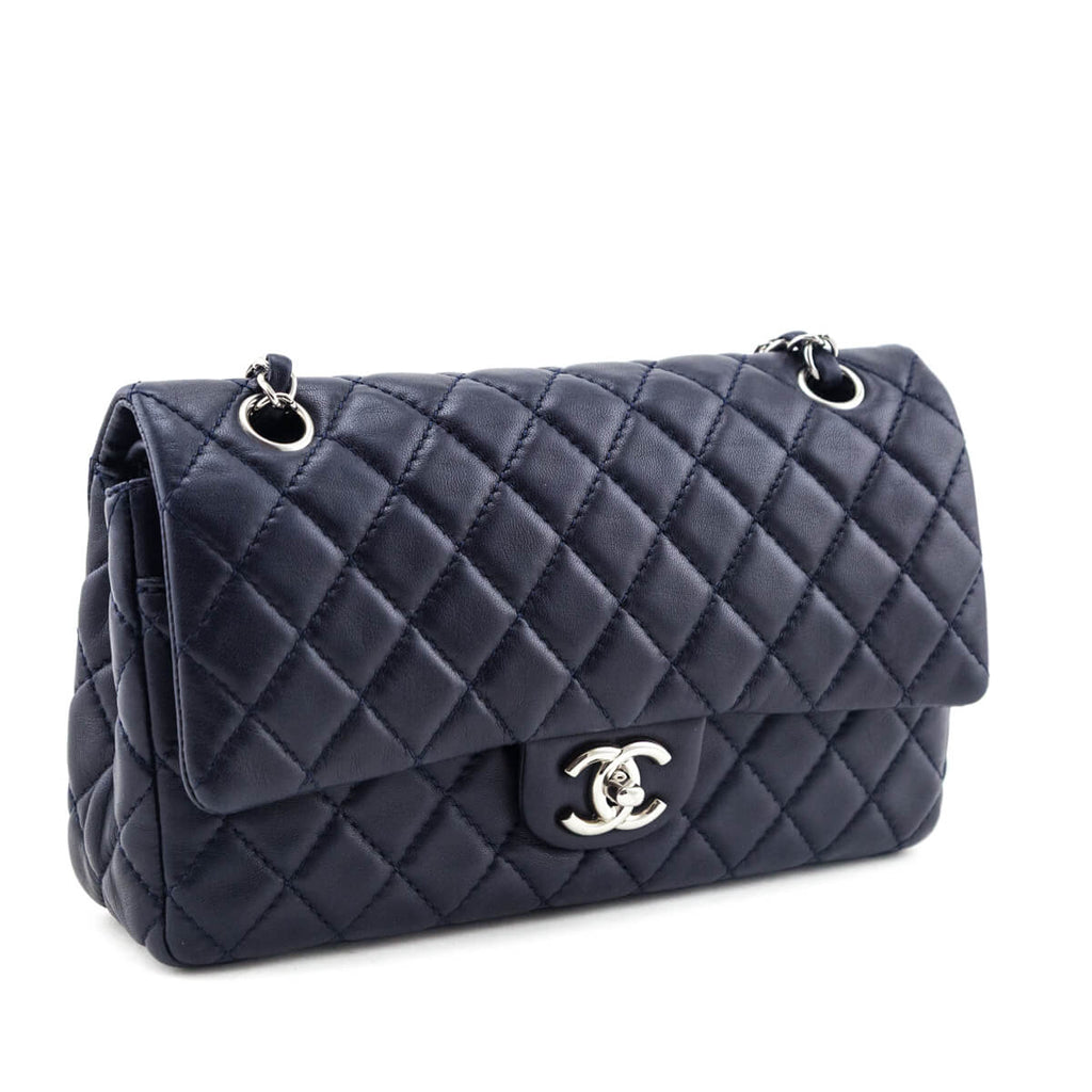 Chanel Navy Quilted Lambskin Medium Soft Double Flap Bag